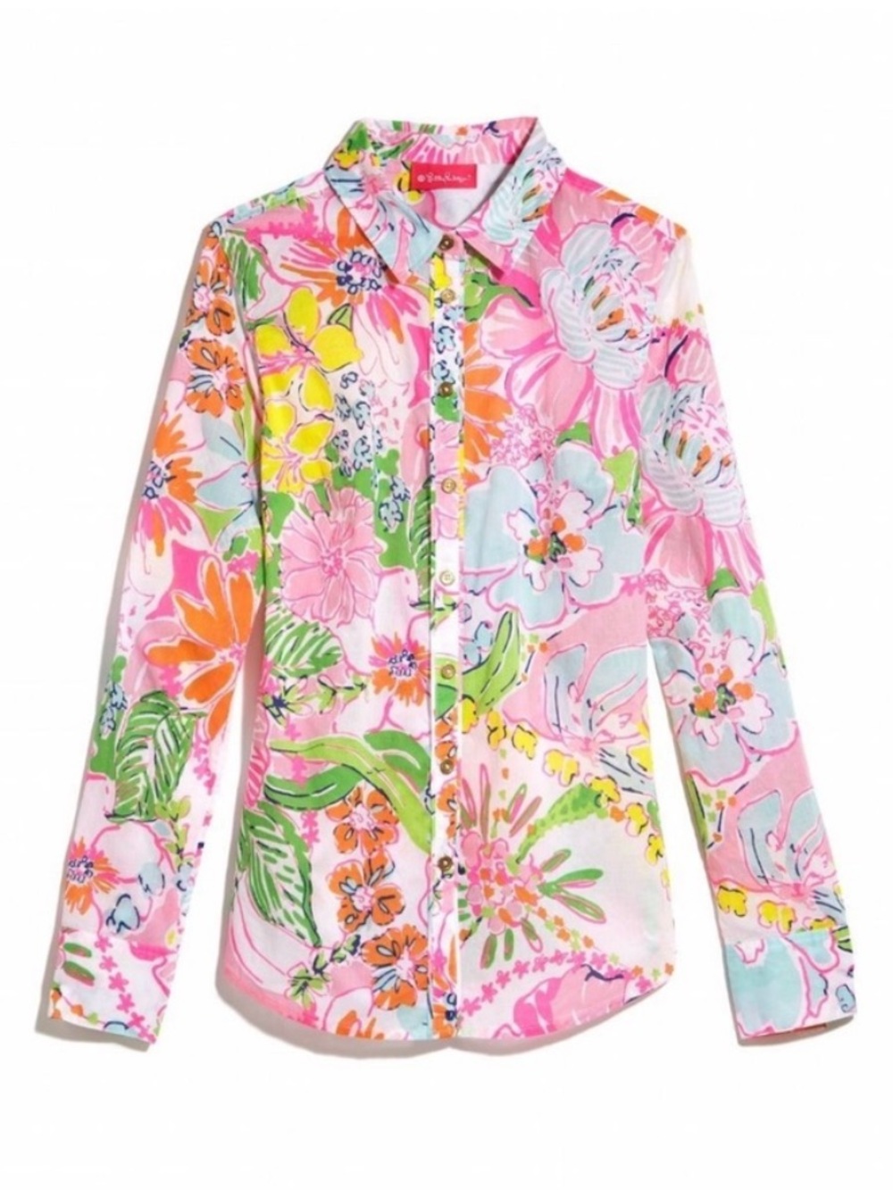 Lilly Pulitzer Nosey Posey Button Up Shirt Small Roll Tab Sleeve Floral Preppy